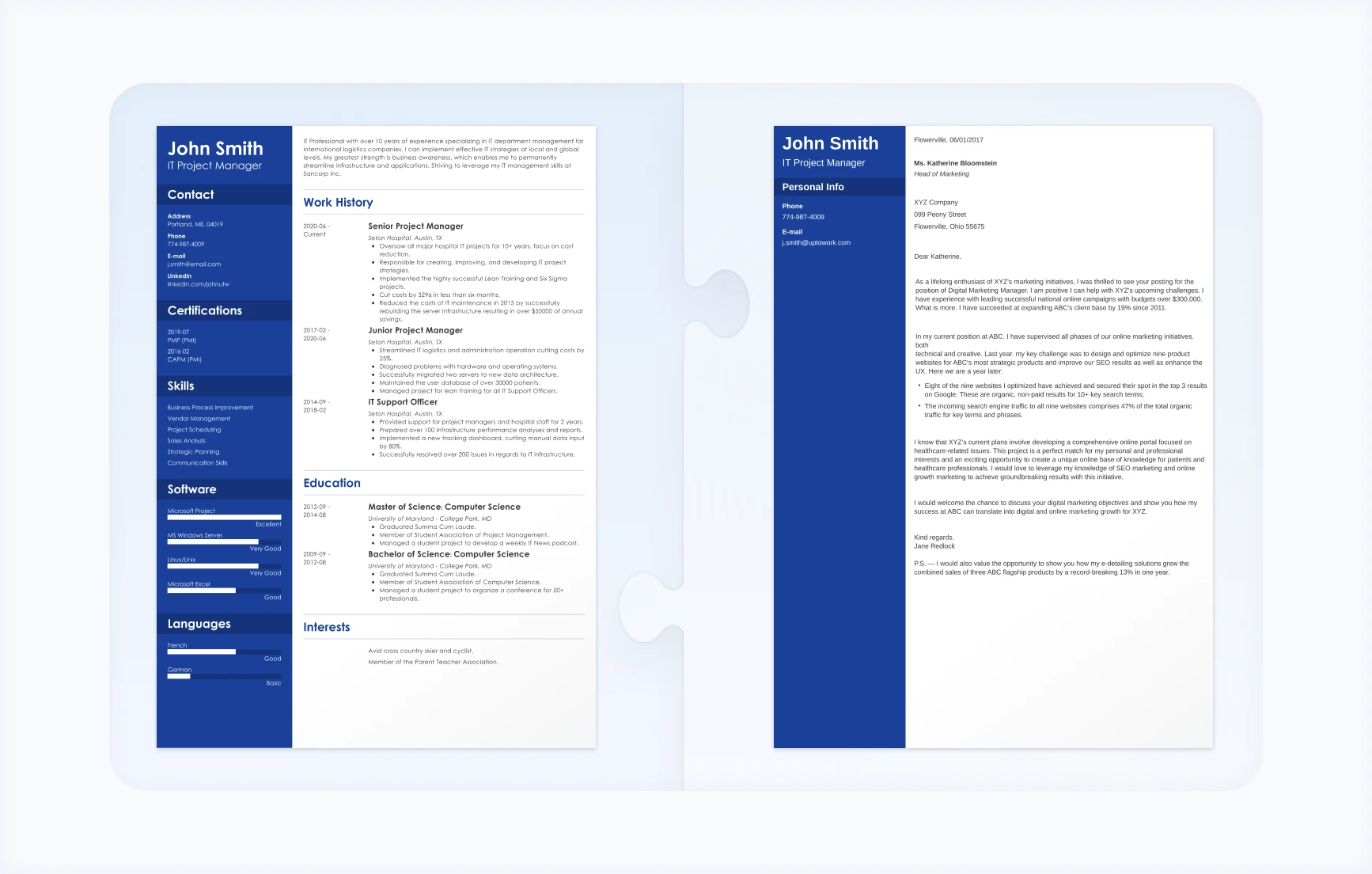 Matching cover letter and CV made in Zety’s app