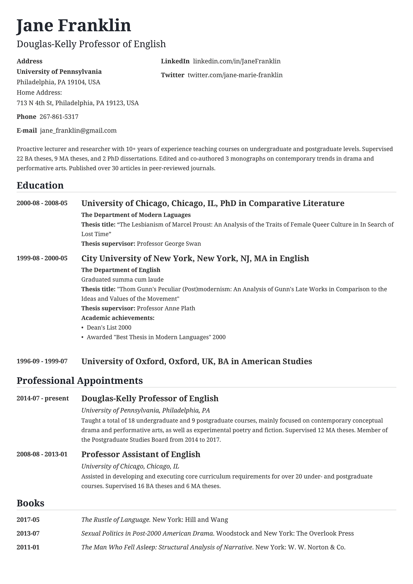 resume format in english exam