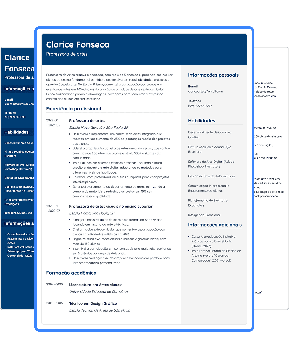 modelo de currículo colorido feito no gerador online da Zety