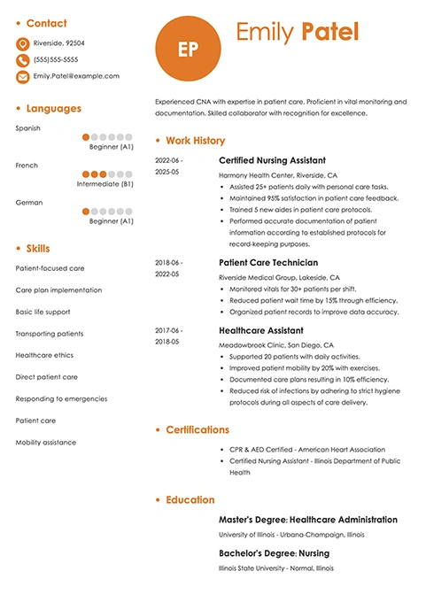 cna resume example
