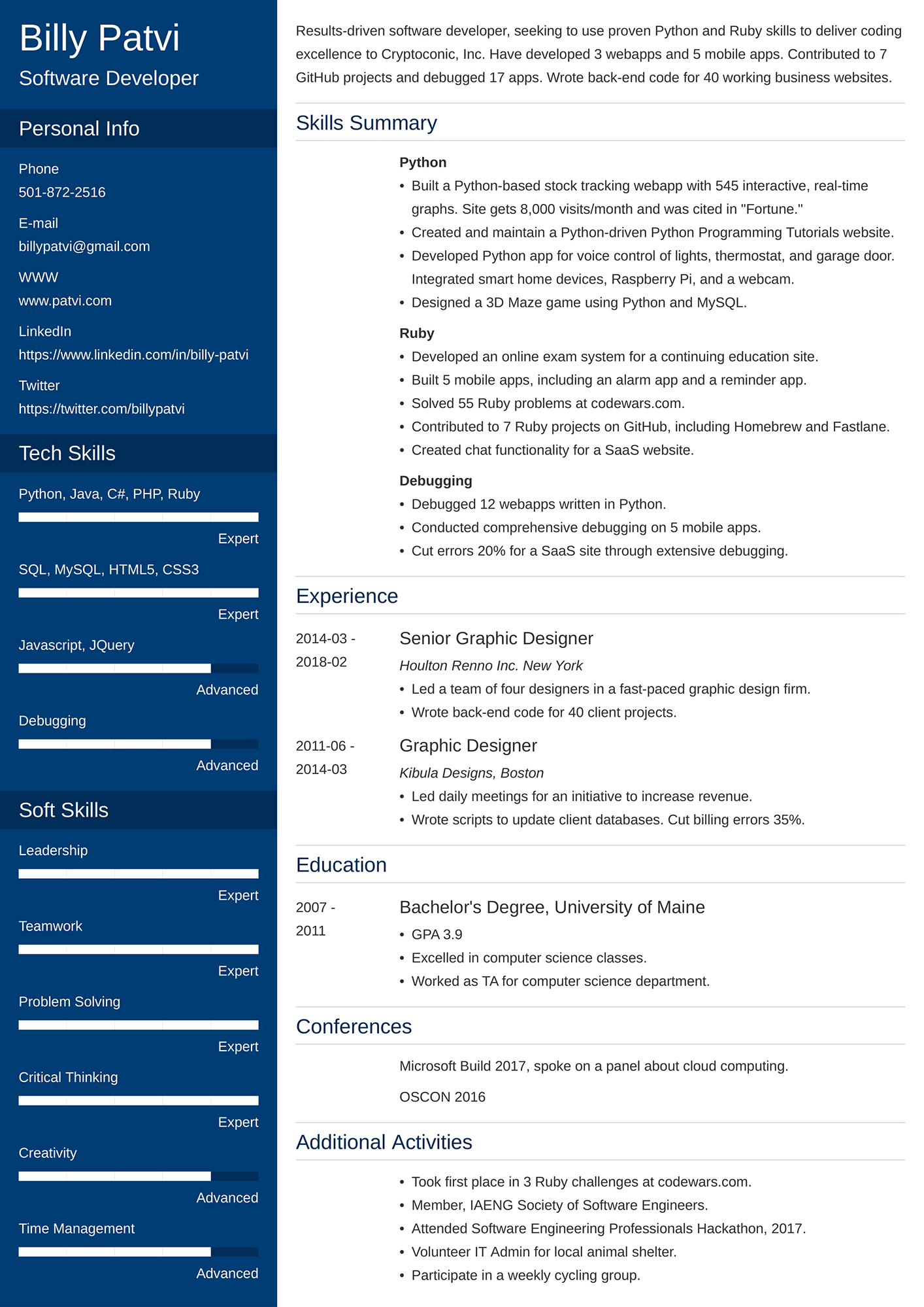 Example of a career change resume