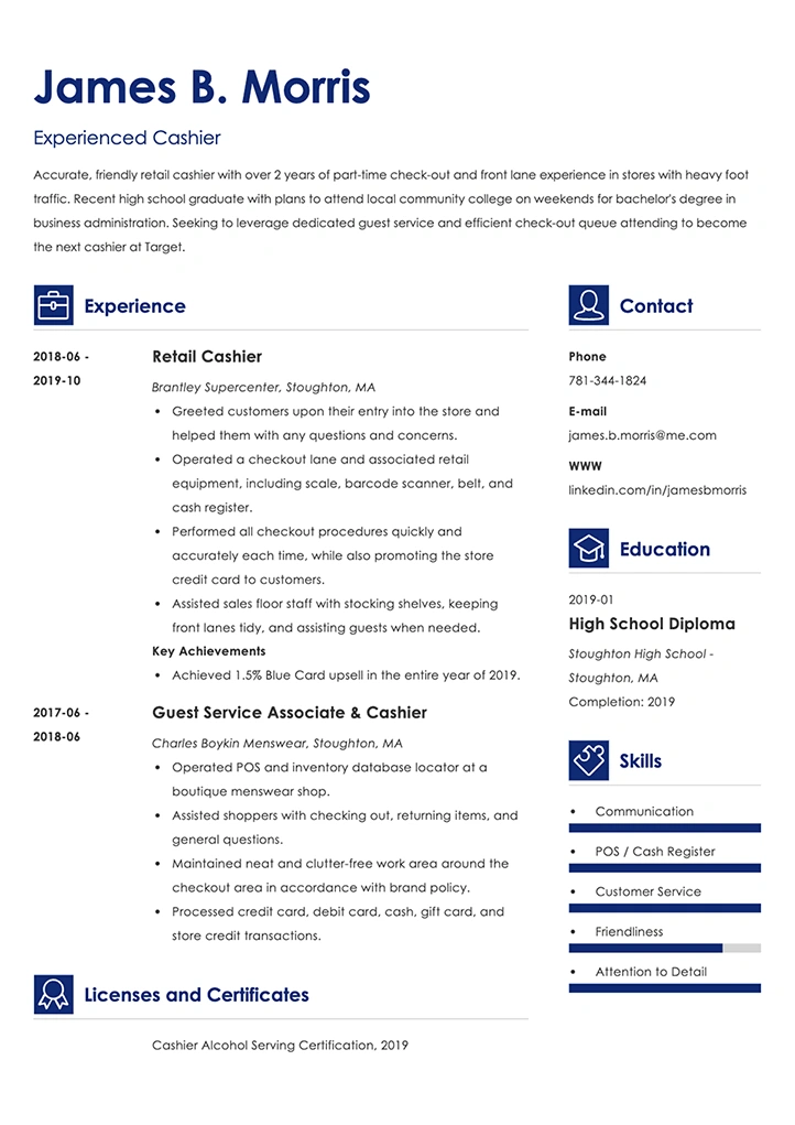 cashier resume example