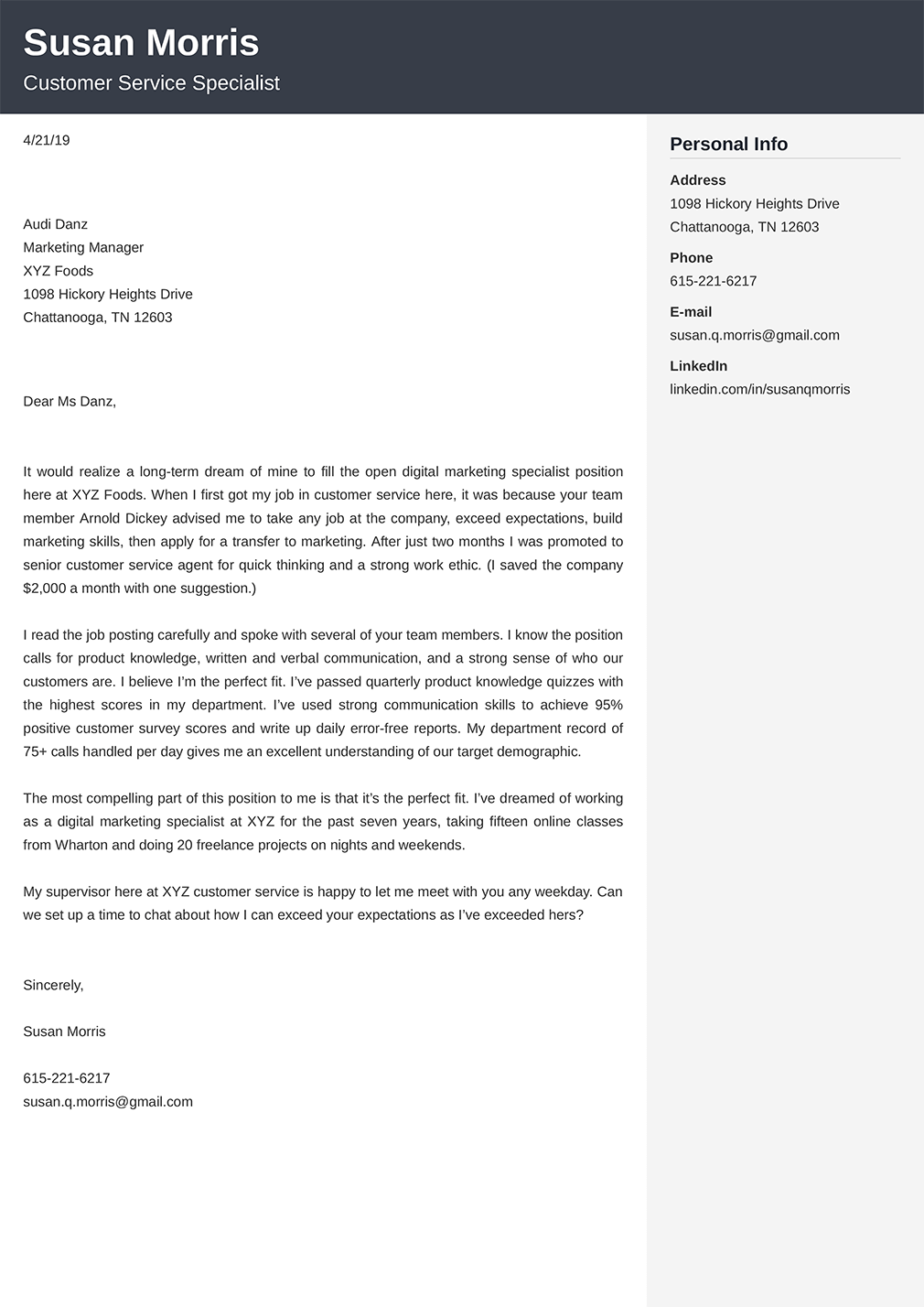 Entry Level Marketing Cover Letter Sample