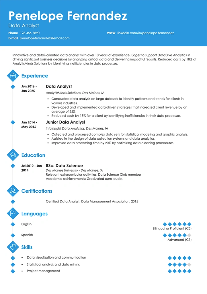 data analyst resume example
