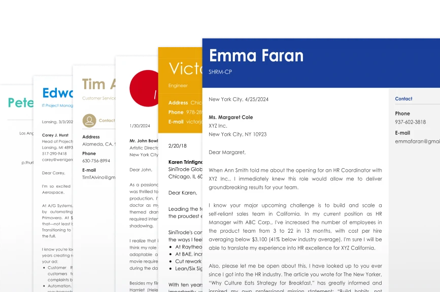 Selection of resume examples made in Zety builder