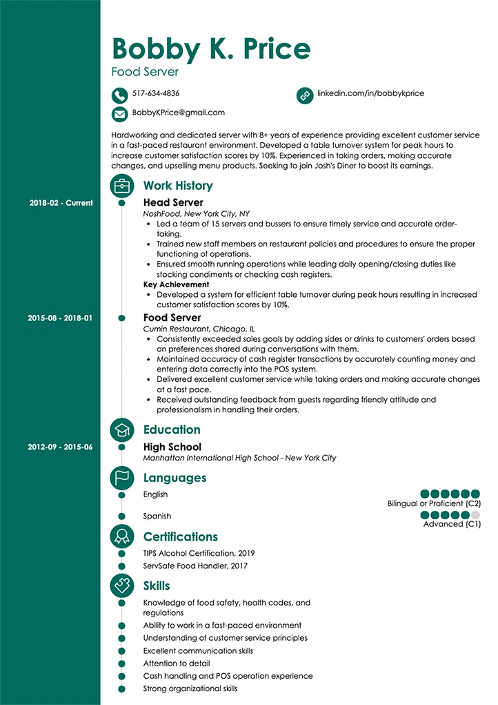 server resume example