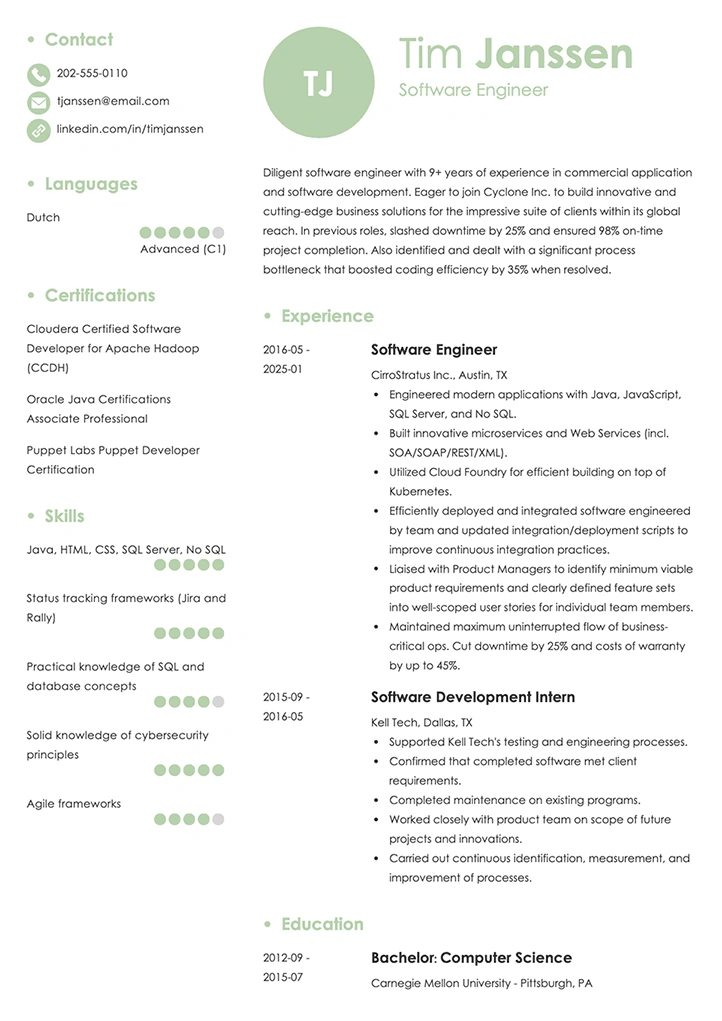 software engineer resume example