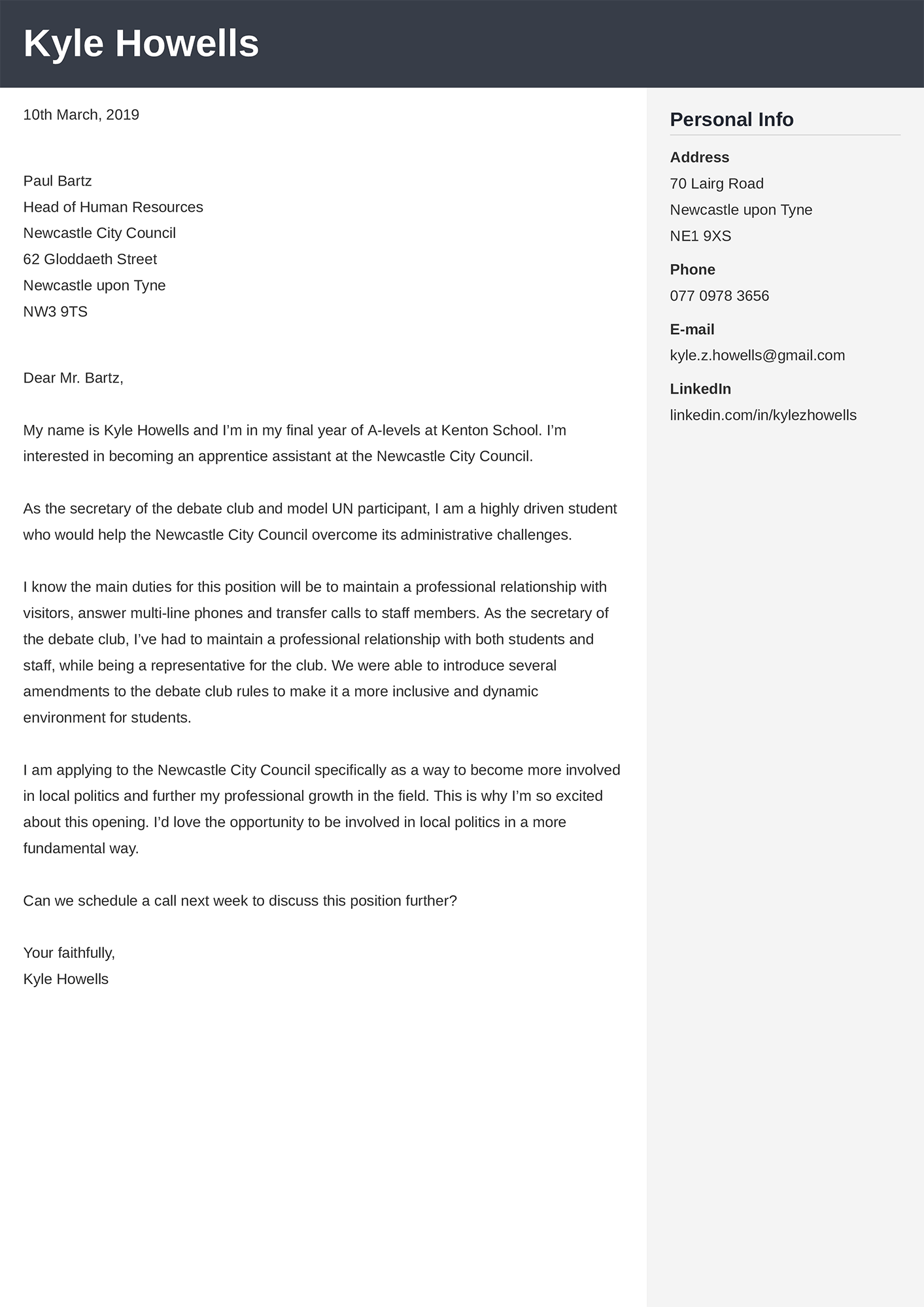 cover letter for job student