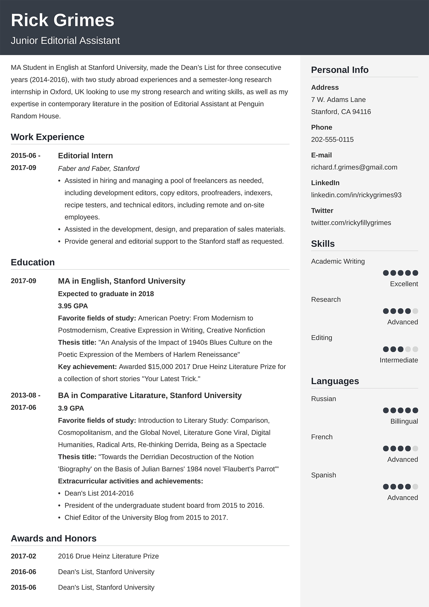 Example of a student resume