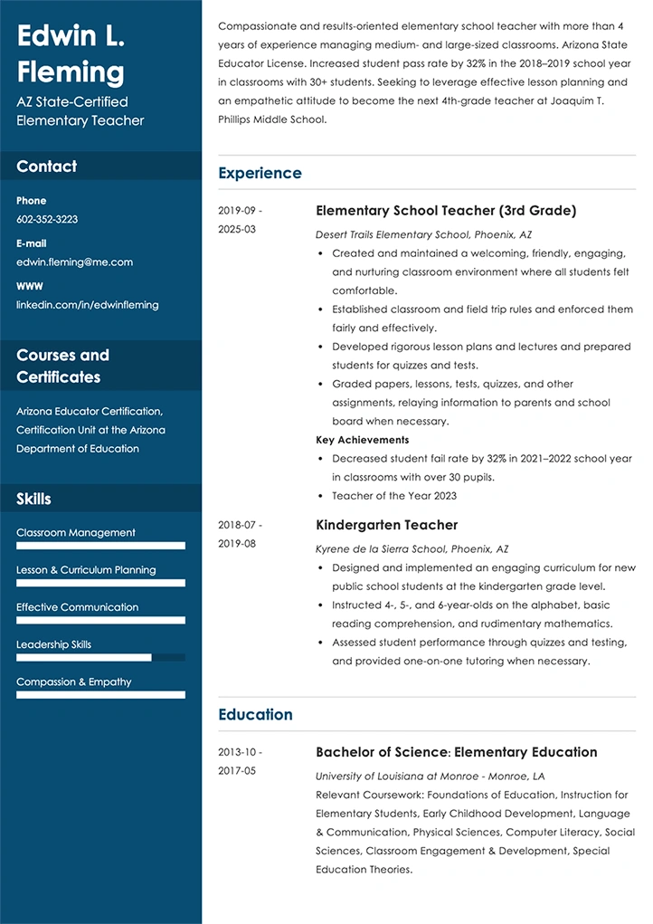 teacher resume example