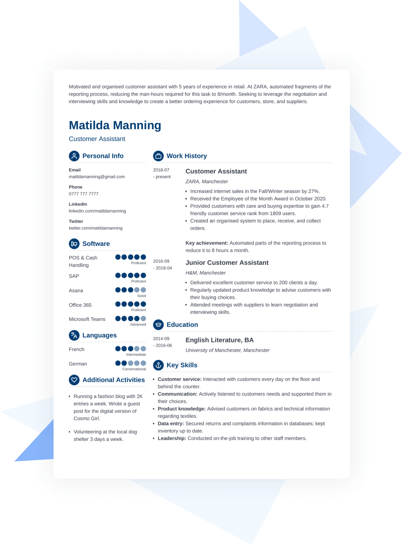 CV Example Outline