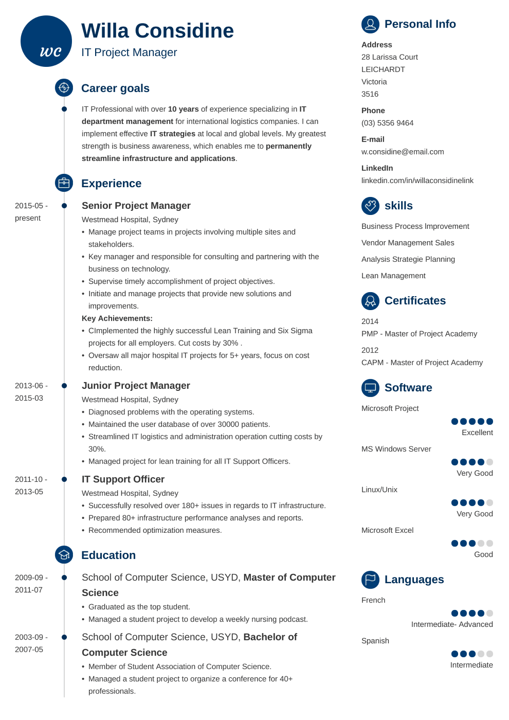 Professional resume made with primo template