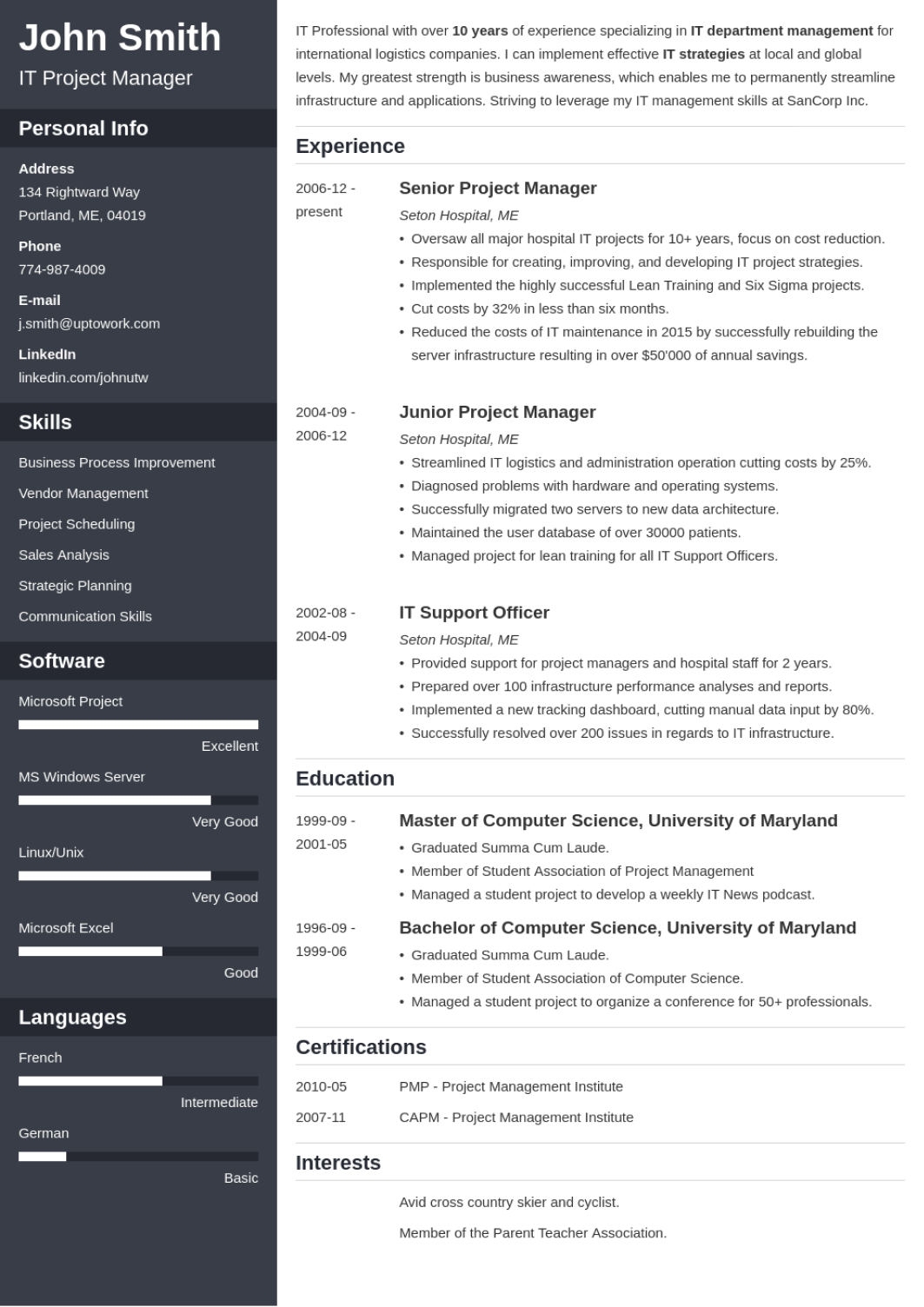 Cascade - professional resume template