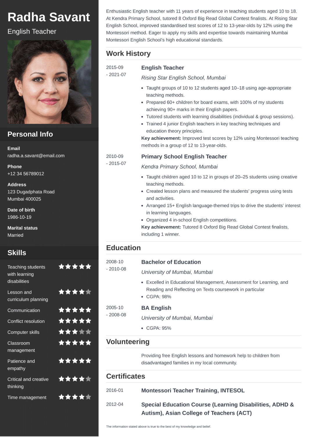 Zety Cascade professional resume template