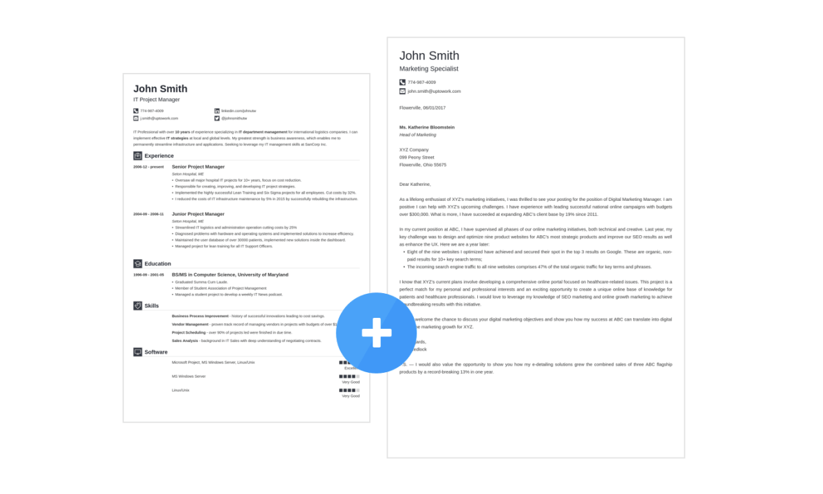 Zety resume and cover letter screenshots