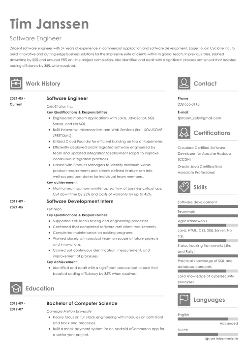 Software engineer resume sample