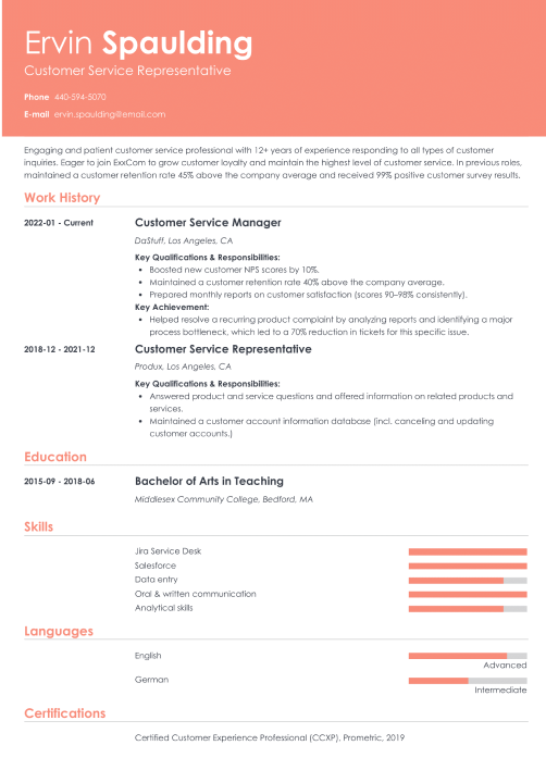 Customer service resume sample