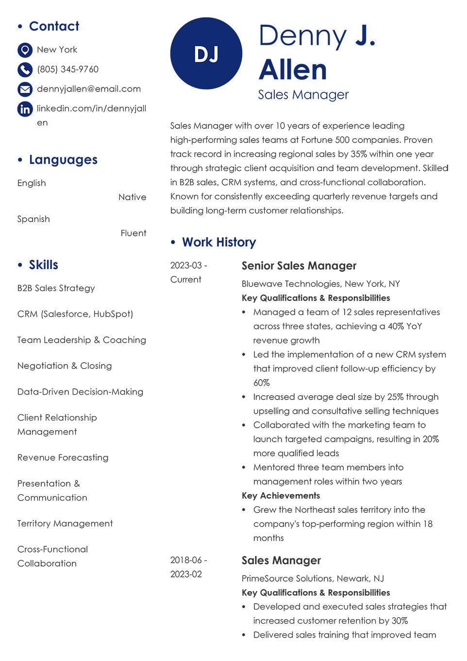 Professional Resume Template Initials