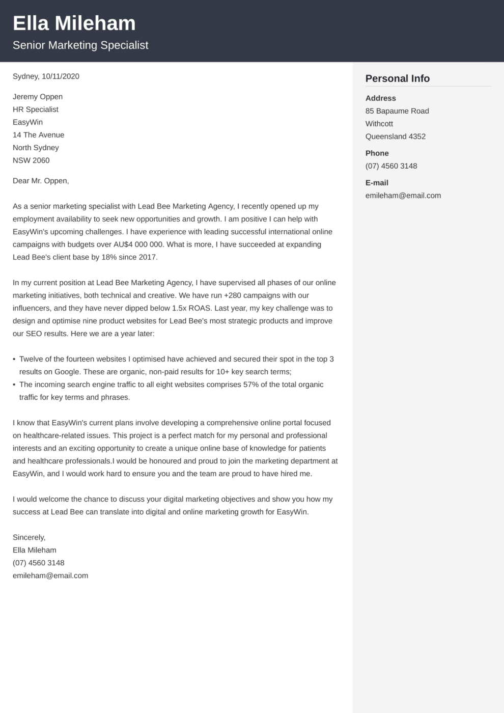 Cubic cover letter template