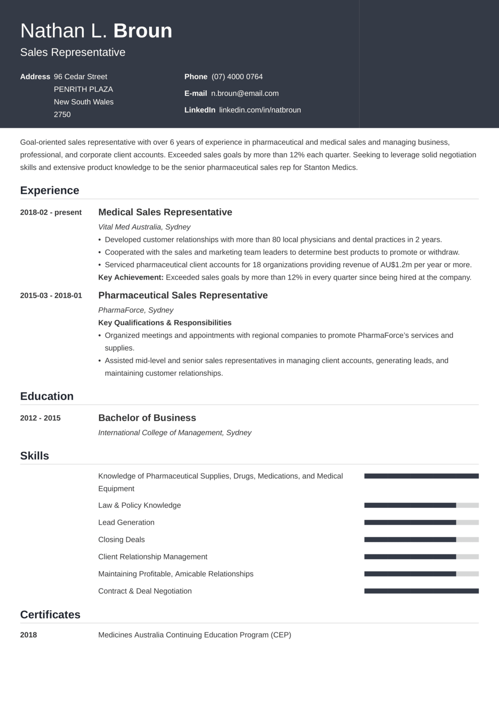 Zety's Influx CV Template