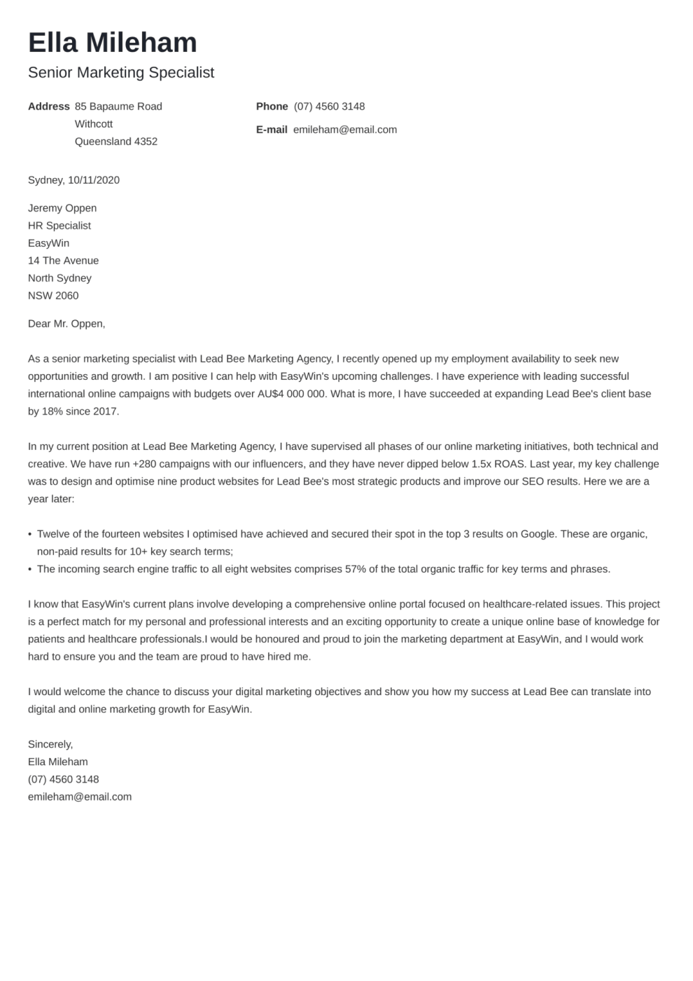 Newcast cover letter template