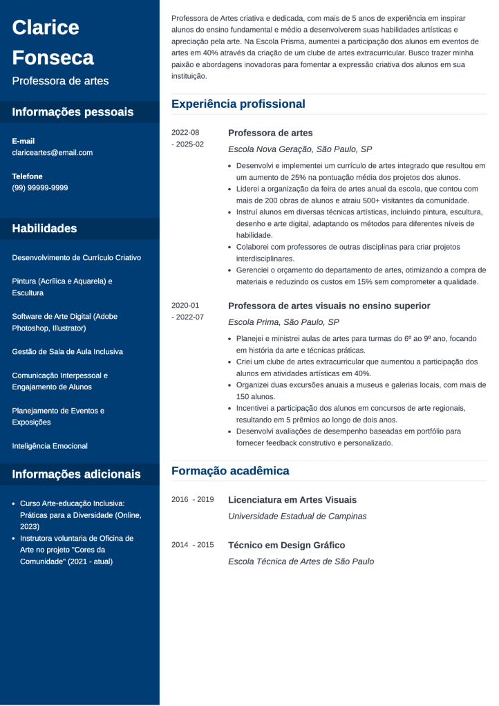 currículo colorido com coluna lateral