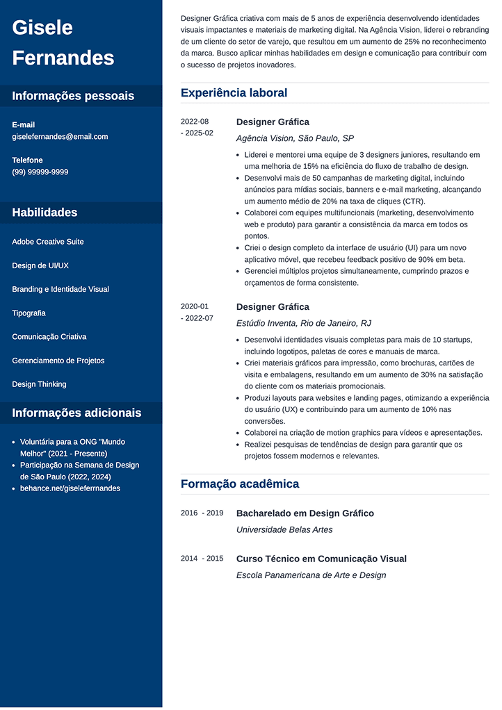 modelo de currículo criativo Cascade