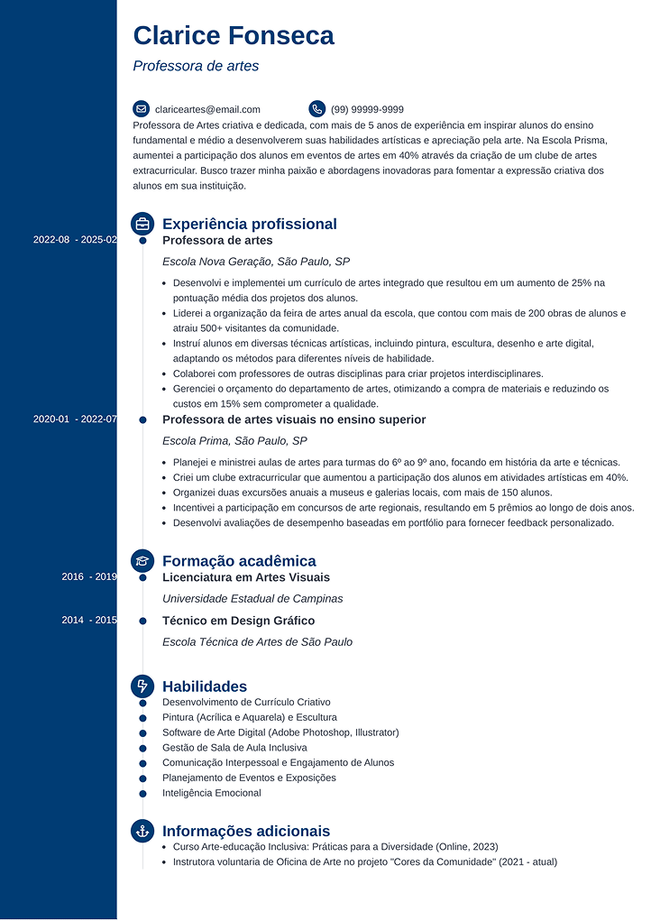 modelo de currículo colorido com linha do tempo