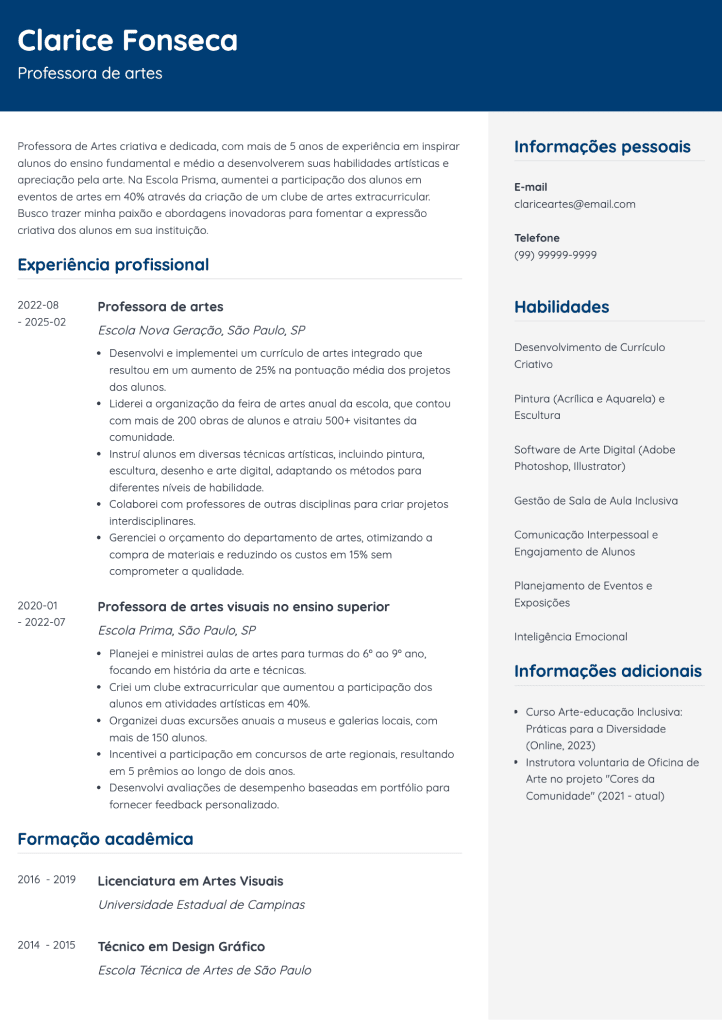 modelo de currículo colorido organizado