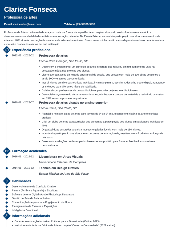 modelo de currículo colorido com ícones