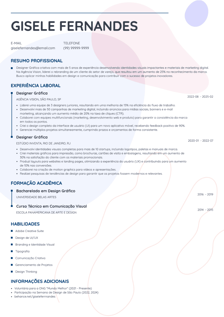 currículo criativo modelo Impetus