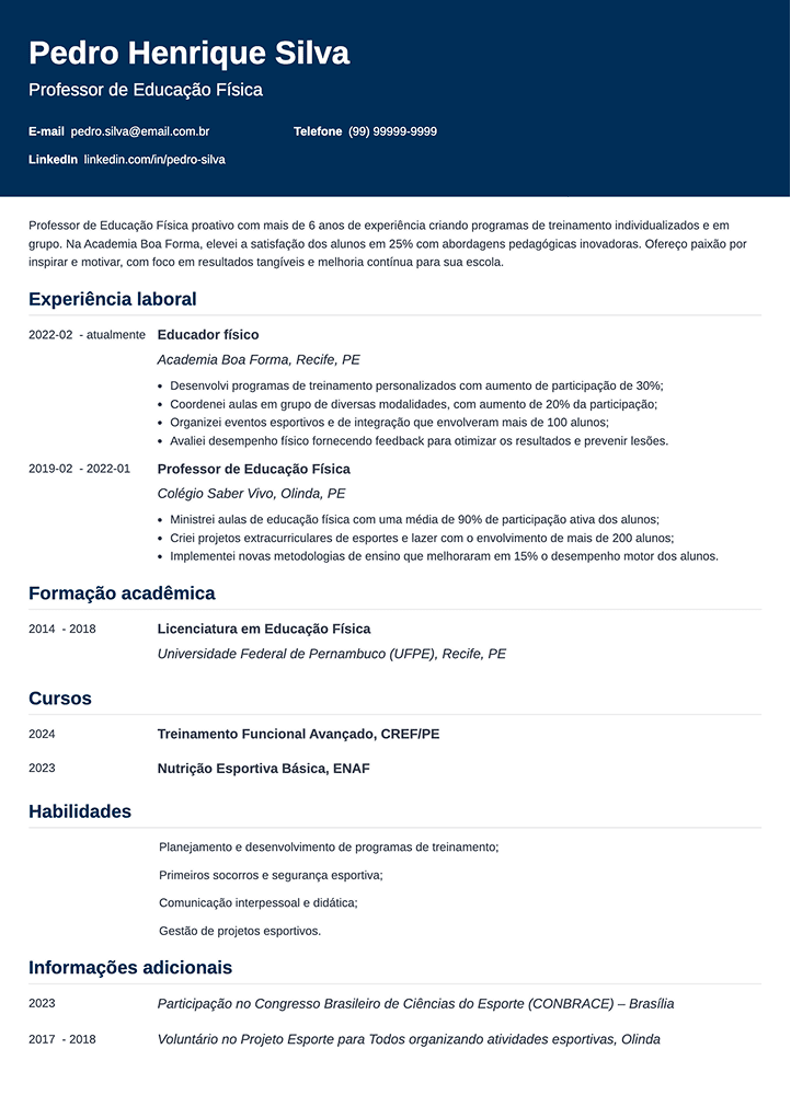exemplo de curriculum vitae profissional
