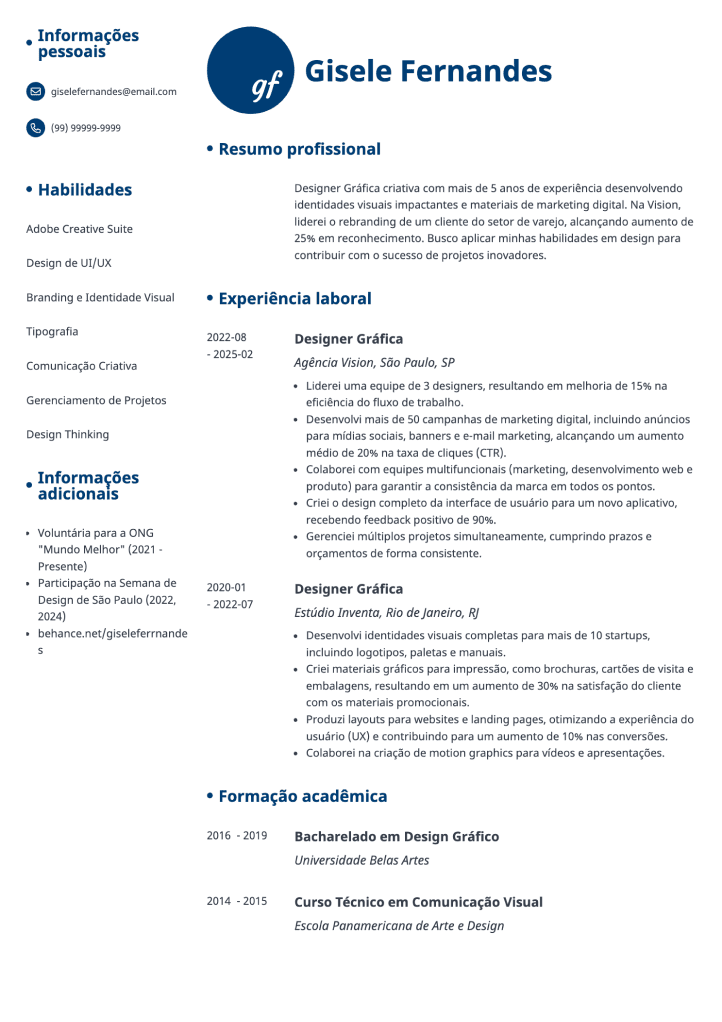 currículo criativo com logo Initials