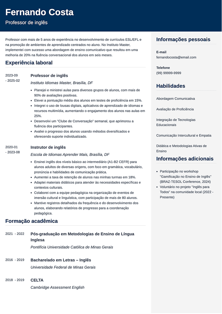 currículo melhor modelo para download