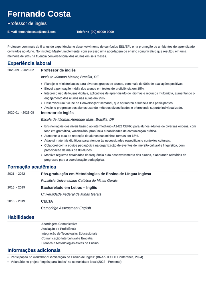 melhor currículo preenchível Influx