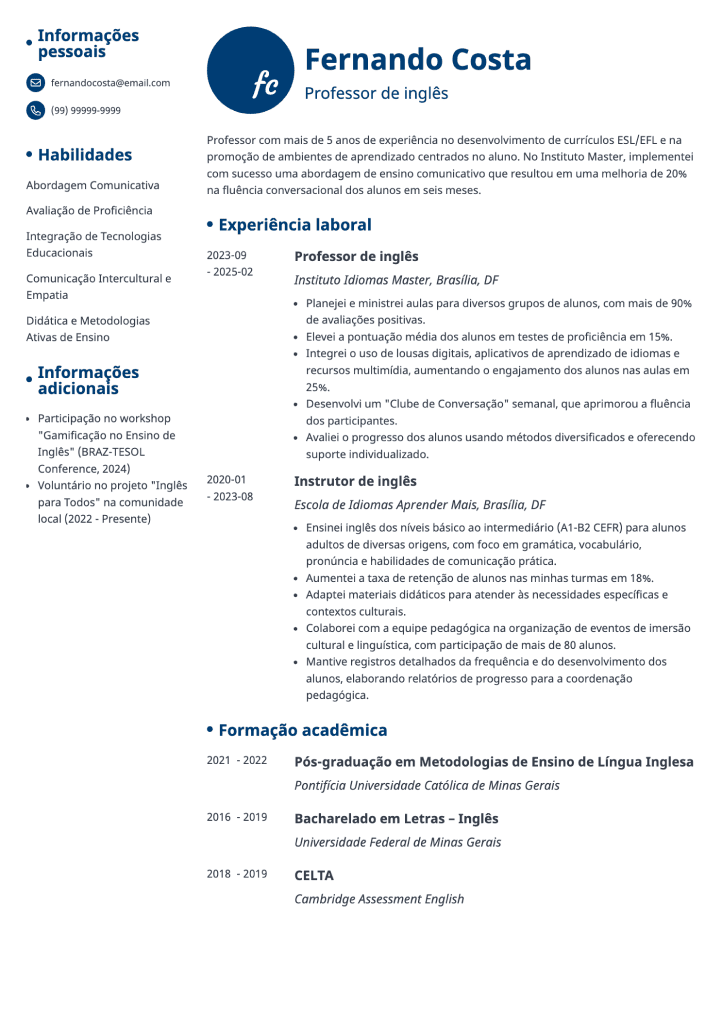 Initial melhor modelo de currículo