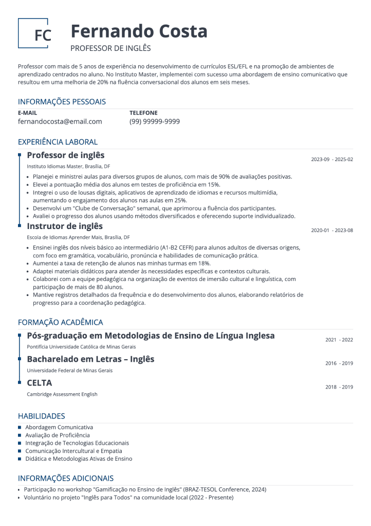 melhor currículo para preencher Squares