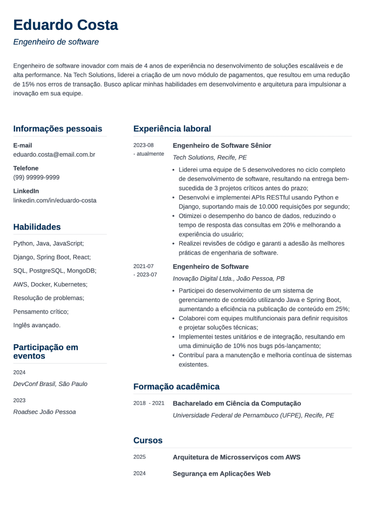 modelo de currículo simples