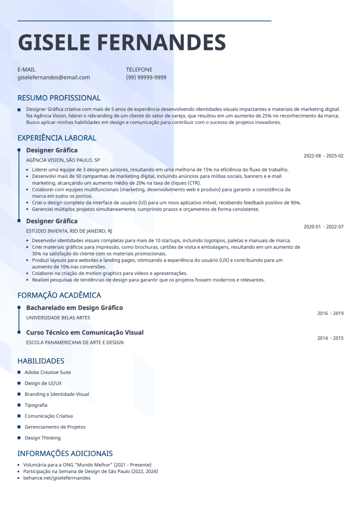 modelo criativo de CV Synergy