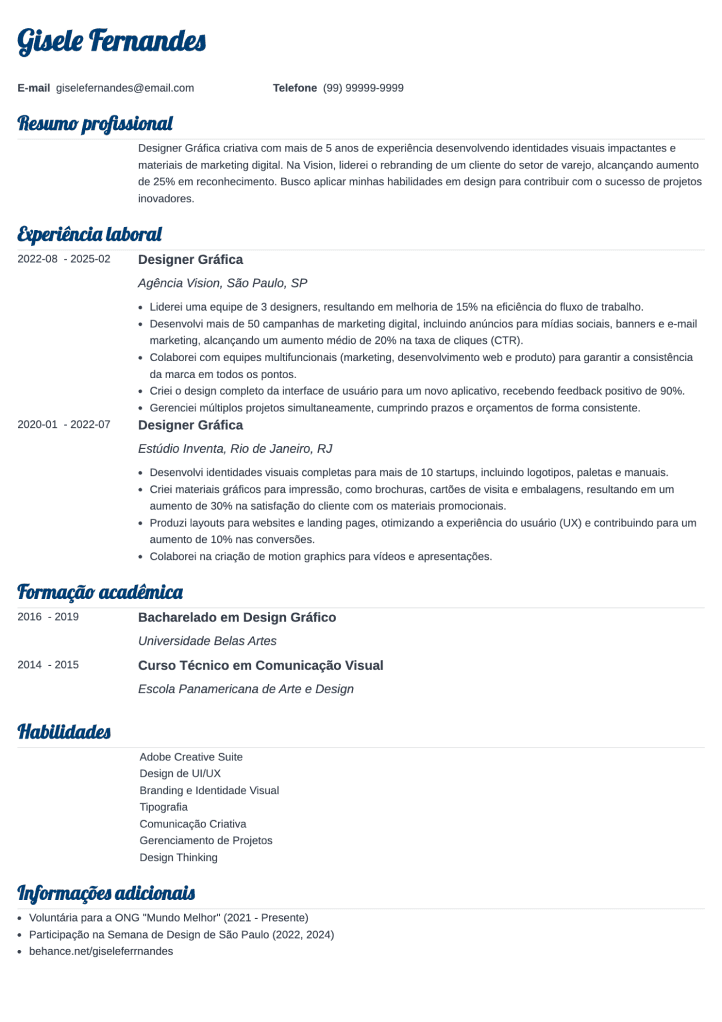 currículo criativo com fonte diferente Valera