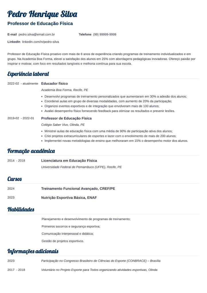 modelo de CV profissional