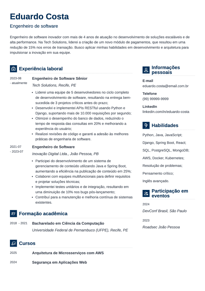 currículo simples para preencher