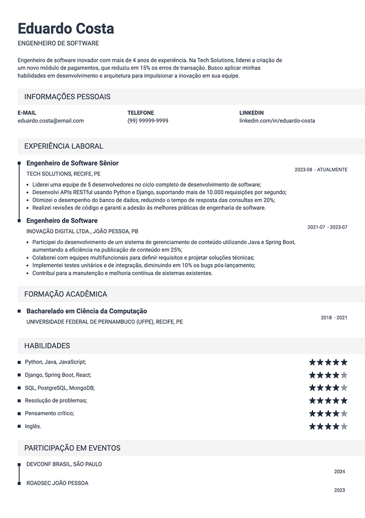 currículo básico e simples