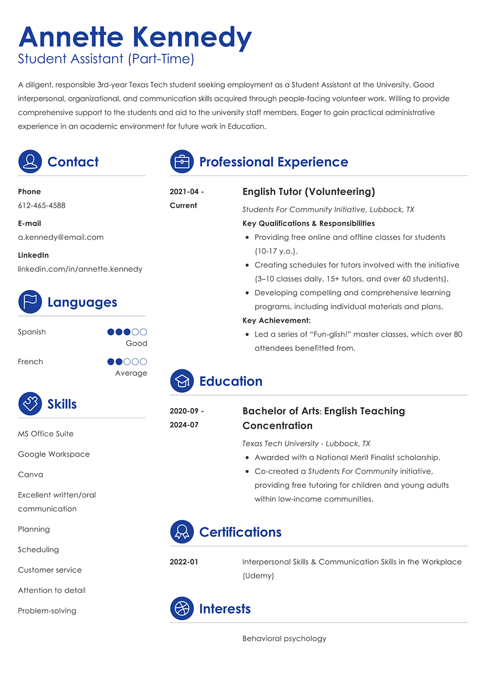 One-page resume template