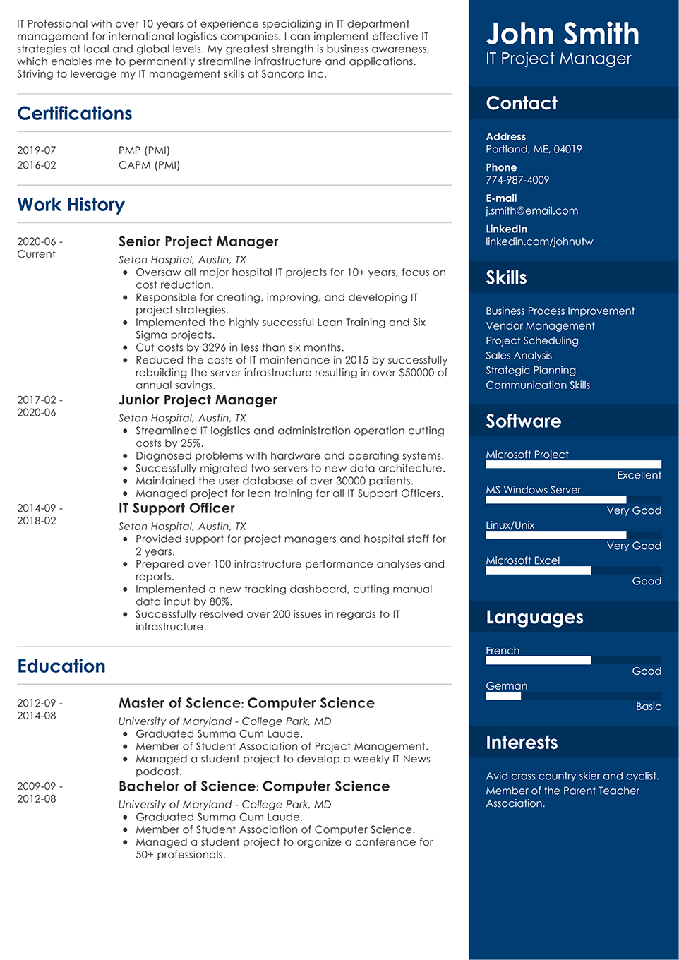 Professional Resume Template Enfold
