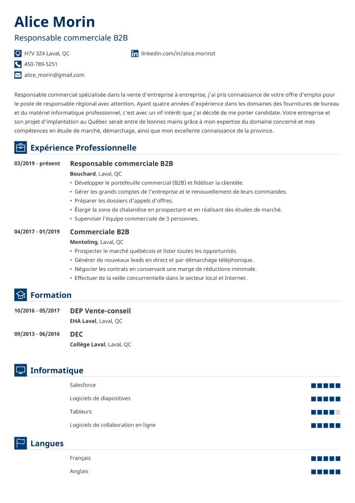 Template Cv Quebec | CV Word : modèles gratuits à télécharger – RYVM