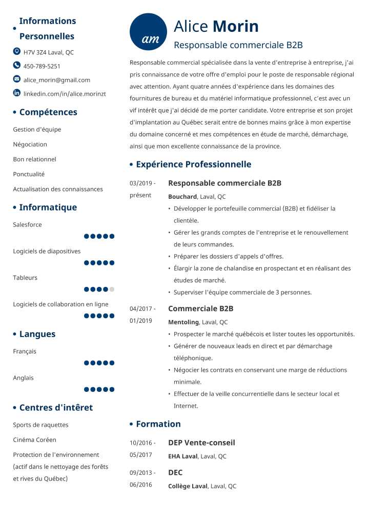 Modèle de CV 21 exemples à télécharger (Québec 2023)