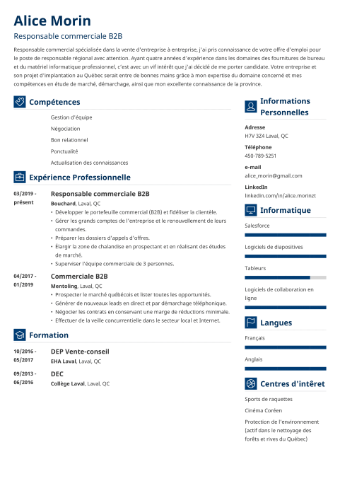 Modèle de CV  21 exemples à télécharger (Québec 2023)