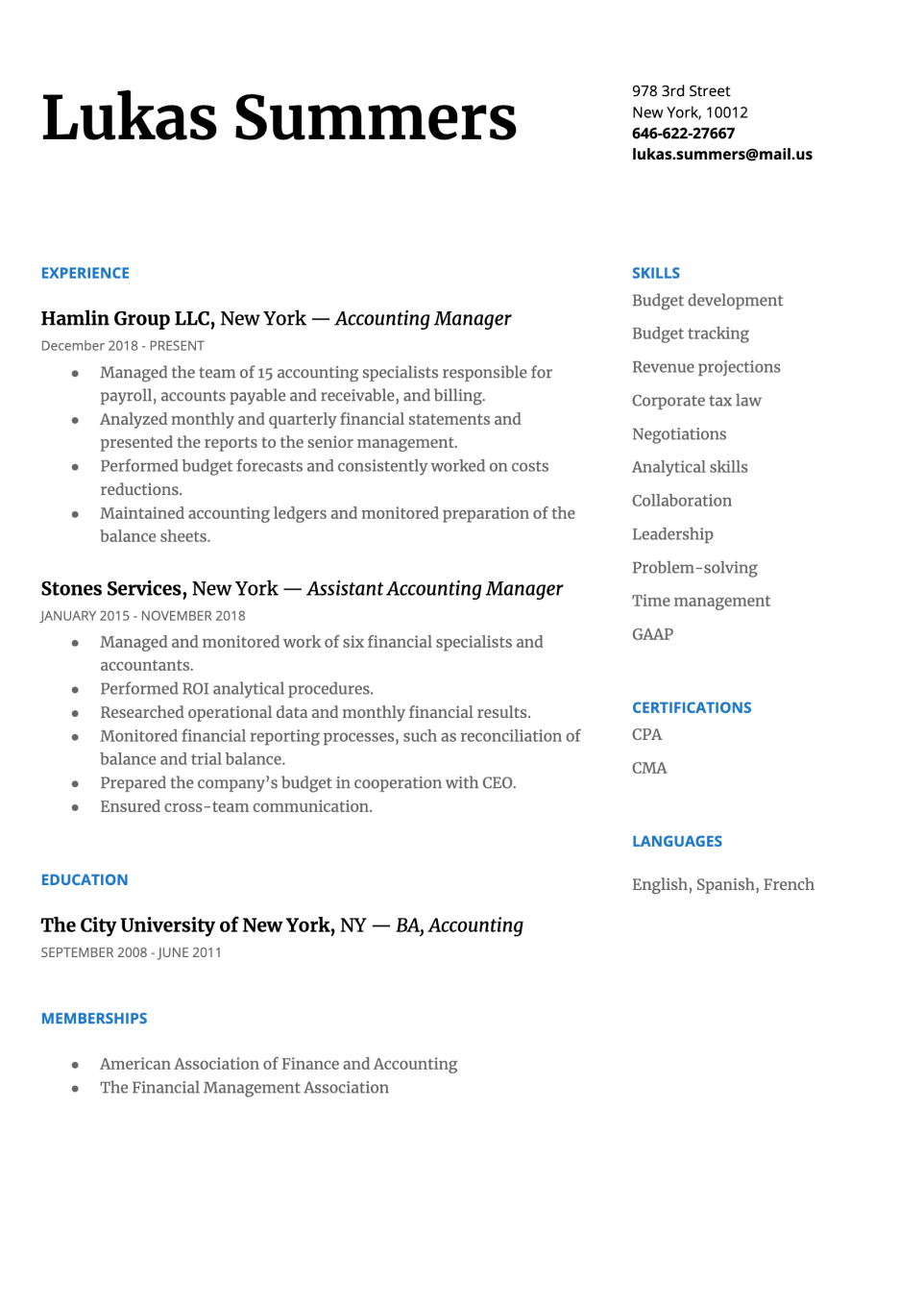 Google Docs resume template