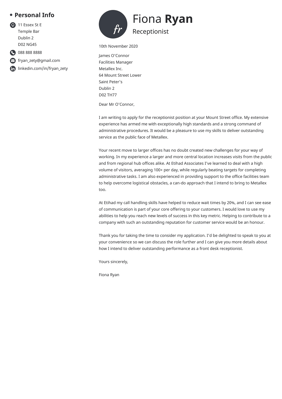 Professional cover letter Template Initials
